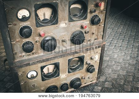 The Old Classic Rack Box Of Military Communication Radio Bandswitching Station. Military Communicati