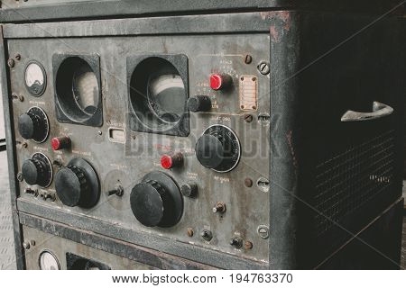The Old Classic Rack Box Of Military Communication Radio Bandswitching Station. Military Communicati