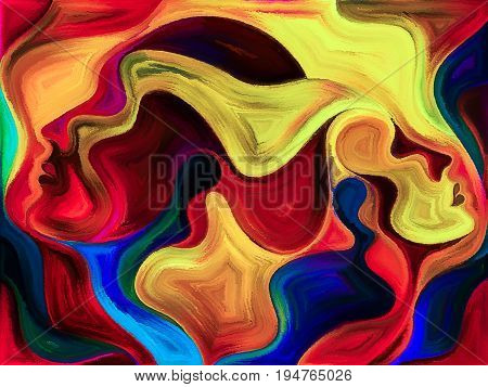 Colors of Unity series. Composition of colorful and surreal human profiles for projects on love passion romantic attraction and unity