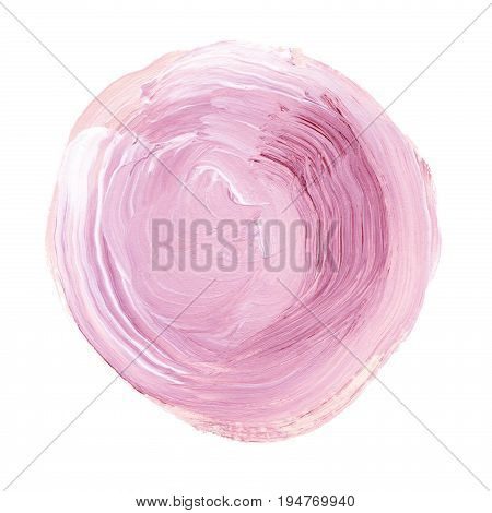 Acrylic Circle Isolated On White Background. Pink, Light Purple Round Watercolor Shape For Text. Ele