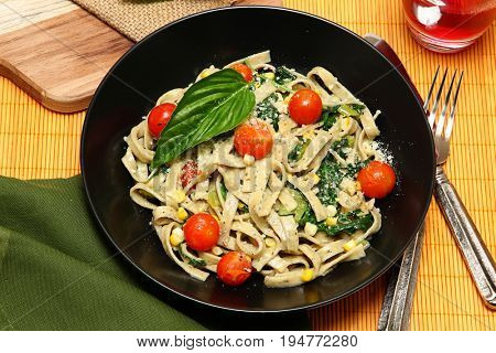 Fresh Basil Fettuccine with Sweet Corn and Cubanelle Pepper