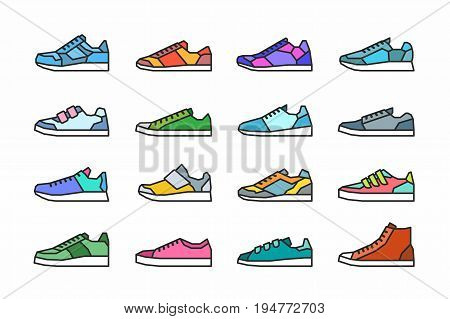 vector collection of isolated colorful sneakers icons