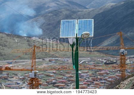 street lamp post with solar panel energy