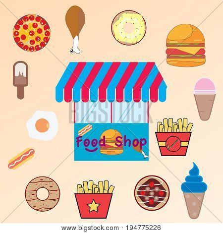 A food shop with drinks and food beside it