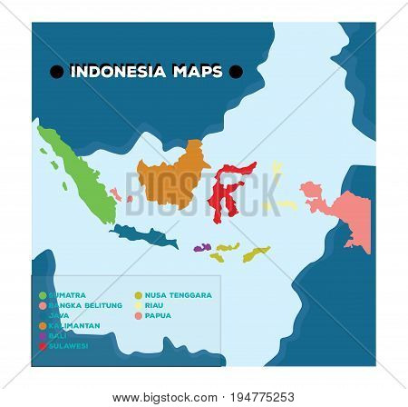 indonesian map colourful with name of province