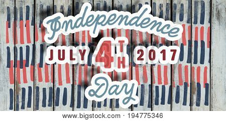 Digitally generated image of happy 4th of july message against wood background