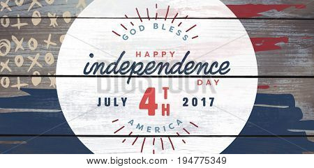 Digitally generated image of happy 4th of july text against wood