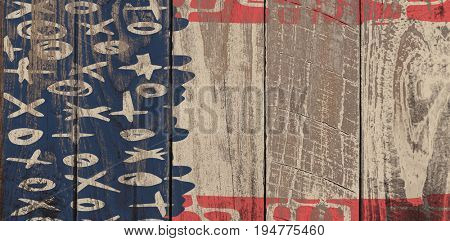 Digitally generated image of picture frame against wood panelling