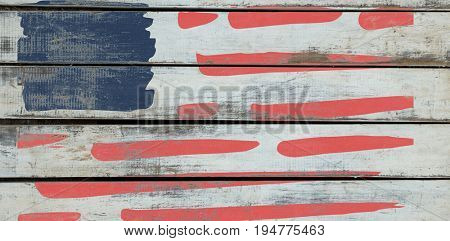 Digitally generated image of blue and red stripes against wood background
