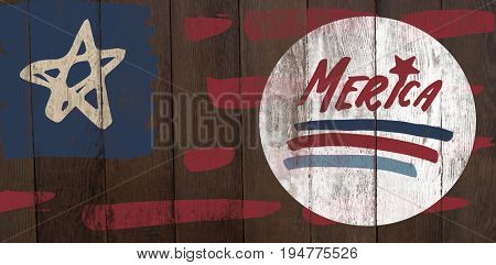 Digitally generated image of merica text against wood panelling