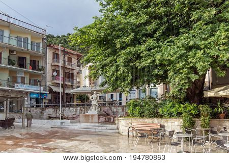 PATRAS, GREECE - MAY 28, 2015:  Typical street in Nafpaktos town, Western Greece