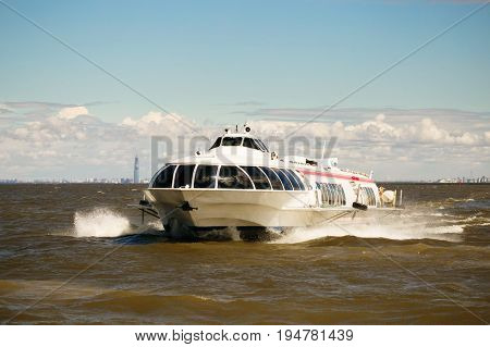St. Petersburg, Russia - June 28, 2017: High-speed Hydrofoil Ship In St. Petersburg.