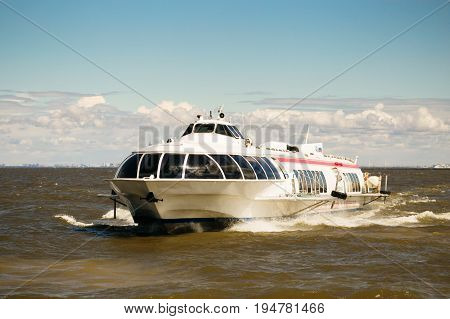 St. Petersburg, Russia - June 28, 2017: High-speed Hydrofoil Ship In St. Petersburg.