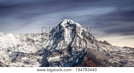 Mountain Peak In Annapurna South Massif In Nepal Himalaya