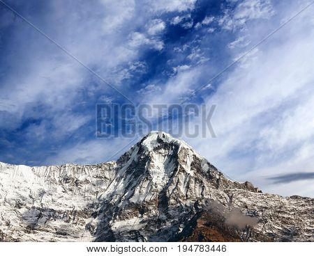 Mountain Peak In Annapurna South Massif In Nepal Himalaya