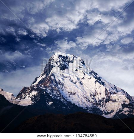 Annapurna South Peak - View From Poon Hill On Annapurna Circuit Trek, Nepal