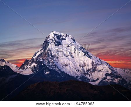 Panorama Of Mount Annapurna South - View From Poon Hill On Annapurna Circuit Trek, Nepal