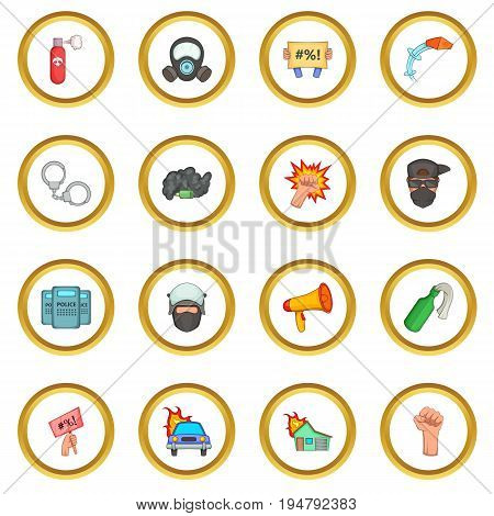 Protest items icons circle gold in cartoon style isolate on white background vector illustration