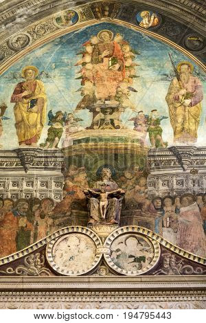 VERONA ITALY - MAY 1 2016 - Interior of Sant'Anastasia Church in Verona Italy. Sant'Anastasia is a church of the Dominican Order in Verona it was built in 1280 -1400