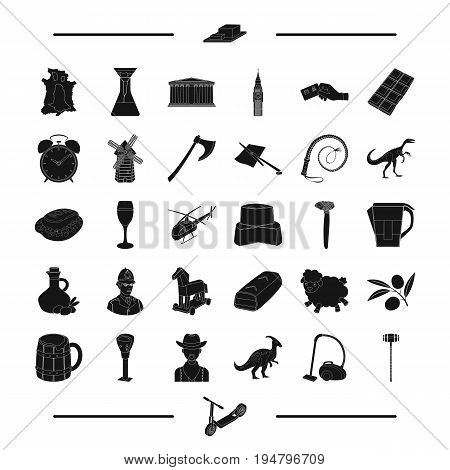 tool, Desert, landmark and other  icon in black style. England, food, credit card icons in set collection.
