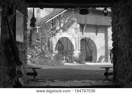 Courtyard Of The Medieval Fortified Saxon Church In Calnic, Transylvania