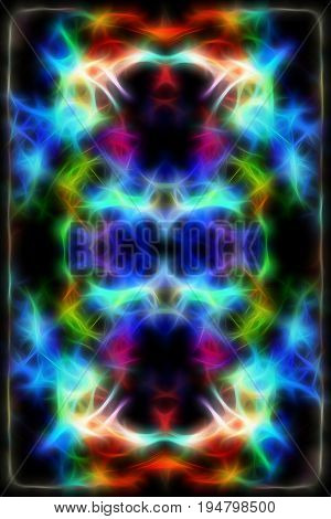visionary abstract background with neon vibrant colors and mirror and fractal effect