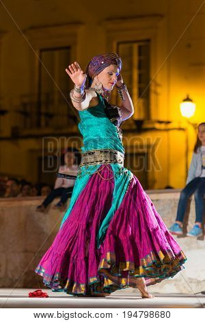 Elvas Portugal - july 1 2017. belly dancer participing in festival medieval in Elvas