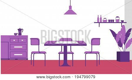 Digital Vector Modern Kitchen Room Interior. Flat Style Background For Commercial, Character, Animat