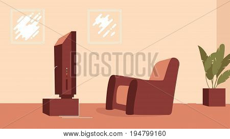 Digital Vector Modern Living Room Interior. Flat Style Background For Commercial, Character, Animati