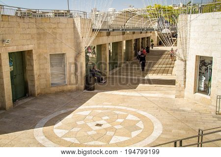 JERUSALEM ISRAEL - OCTOBER 3: Mamilla Mall Alrov Mamilla Avenue shopping street open-air mall in Jerusalem Israel on October 3 2016