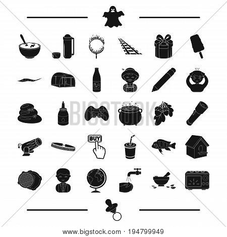 appliance, nipple and other  icon in black style. circus, purity, magic icons in set collection.