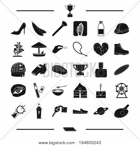 food, make-up, entertainment and other  icon in black style.pregnancy, vegetable, medicine icons in set collection.