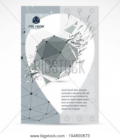 Communication technologies advertising poster. 3d polygonal monochrome geometric faceted object vector abstract design element with wreckage.