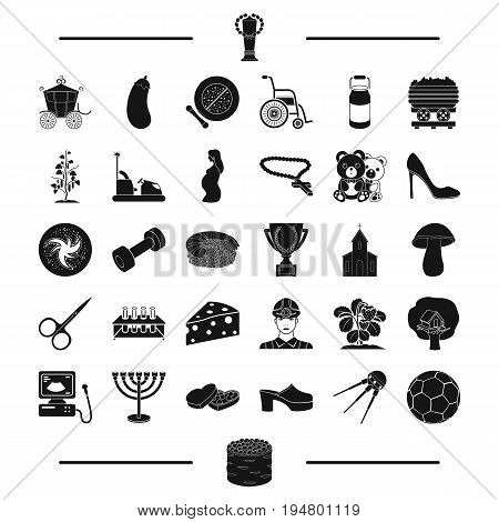 football, mine, pregnancy and other  icon in black style.Faith, farm icons in set collection.