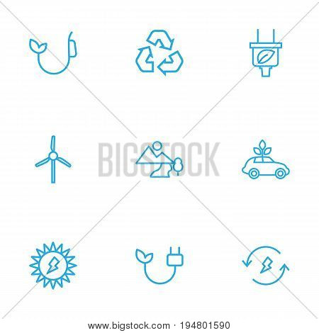 Set Of 9 Bio Outline Icons Set.Collection Of Plug, Ecol, Fuel And Other Elements.