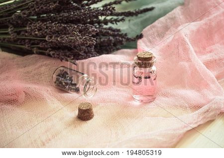 brunh of Lavender flowers and cosmetic whith lavener