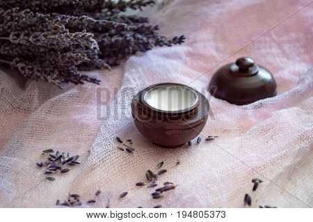 brunh of Lavender flowers and cosmetic whith lavener