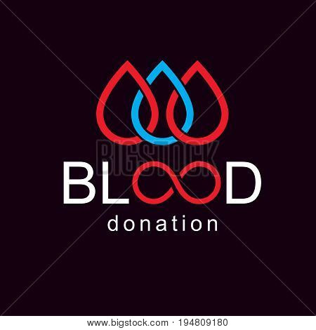 Vector blood donation inscription created with limitless symbol. Save life and donate blood conceptual illustration.