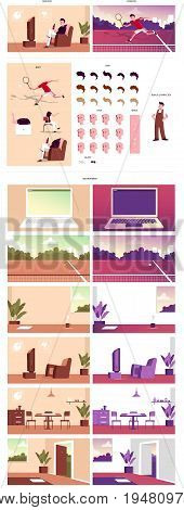 Digital Vector collection set characters and backgrounds for animation commercial business advertising mock up.