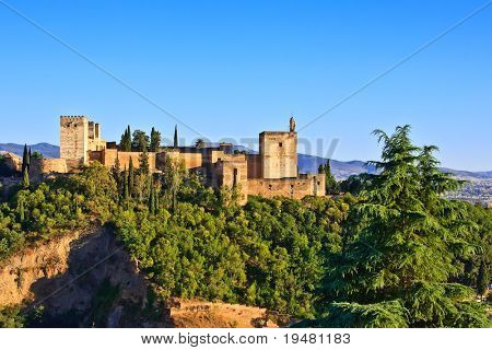 Se på Alhambra ved solnedgang, Granada, Spanien