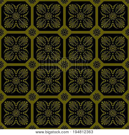 Antique Seamless Gold Background Fan Cross Flower