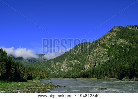 Landscape of Altai mountains. Katun river Chemal Altai Republic Russia