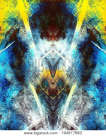 visionary abstract background with neon vibrant colors and mirror and fractal effect