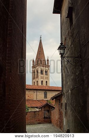 Old brick church in the ancient city of Saluzzo, northern Italy