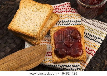 Breakfast Of Cherry Jam On Toast
