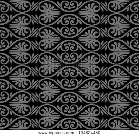 Antique Seamless Silver Background  Curve Spiral Fan Shape Flower