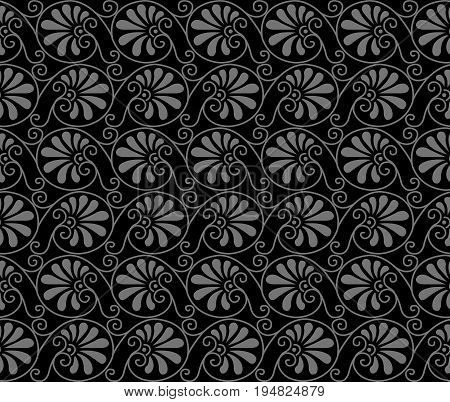 Antique Seamless Silver Background Spiral Curve Round Fan Leaf