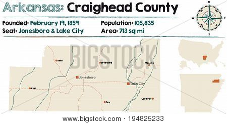 Large and detailed map of Craighead County in Arkansas