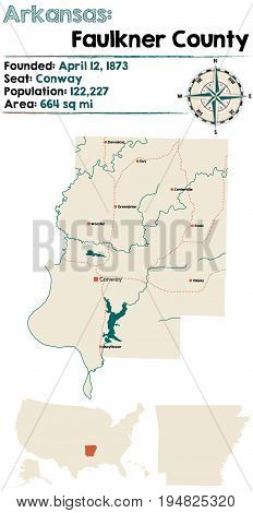 Large and detailed map of Faulkner County in Arkansas