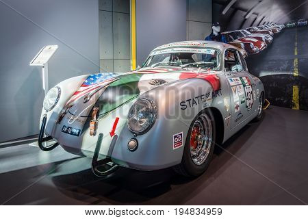 STUTTGART GERMANY - MARCH 17 2016: Sports car Porsche 356A Carrera Panamericana Coupe 1953. Europe's greatest classic car exhibition 